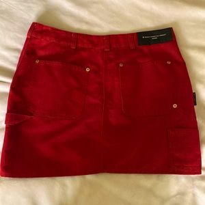 French connection red denim mini skirt, size 8